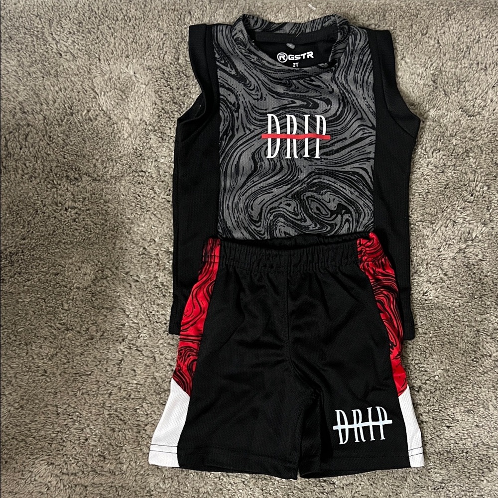 DRIP Kids Black & Red Matching Athletic Set